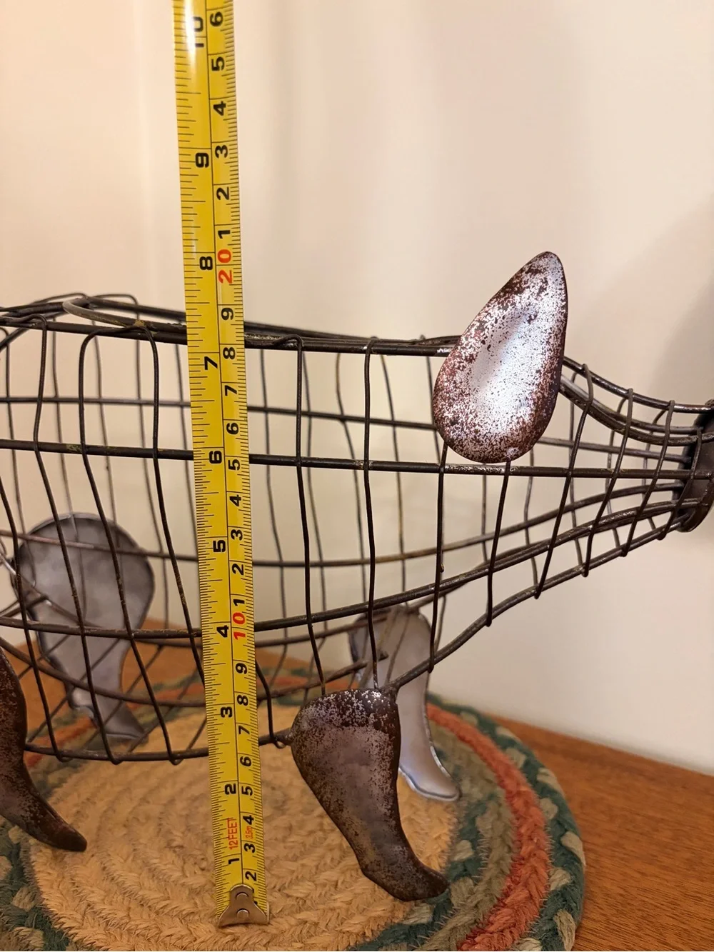 Wire Pig Basket with Rustic Metal Accents Brown NWT Egg basket Farmhouse Rustic